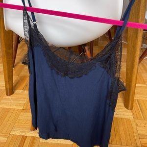 ZARA navy and delicate black lace tank